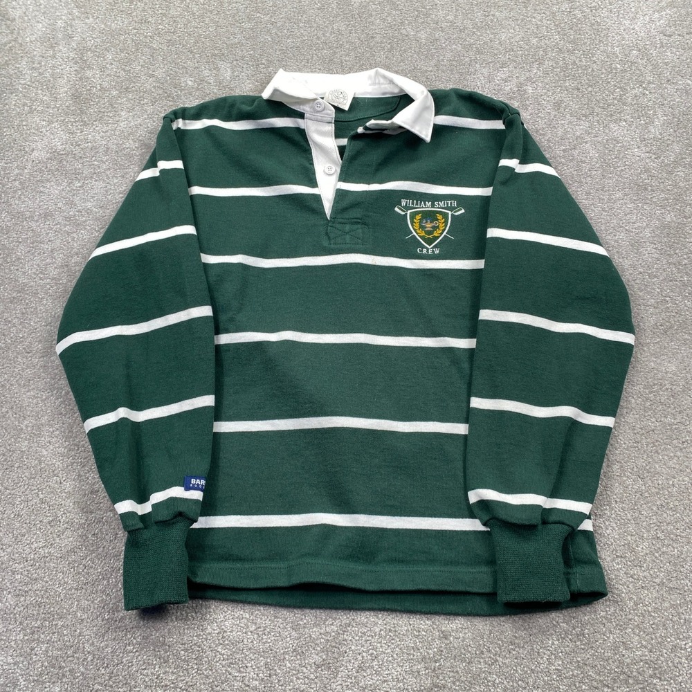 Barbarian Rugby Shirt Mens XS Green White Striped William Smith Crew Long Sleeve
